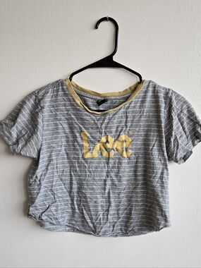Lee Gray Striped Tee with Yellow Logo Trim